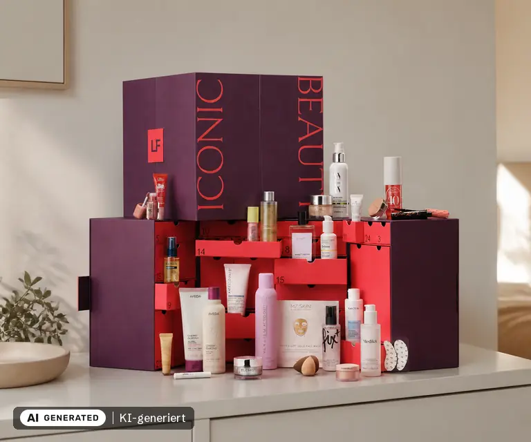 KI-generierte Illustration: LOOKFANTASTIC Beauty-Adventskalender 2026, 25 Türchen