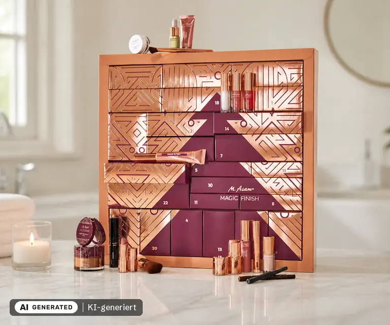 KI-generierte Illustration: M. Asam MAGIC FINISH Adventskalender 2026, 24 Türchen