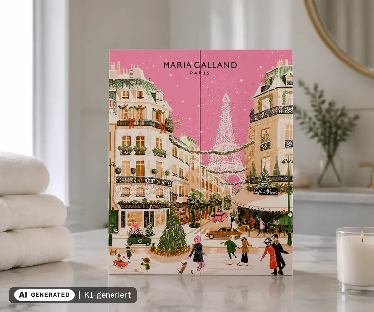 KI-generierte Illustration: Maria Galland Adventskalender 2026, 24 Türchen