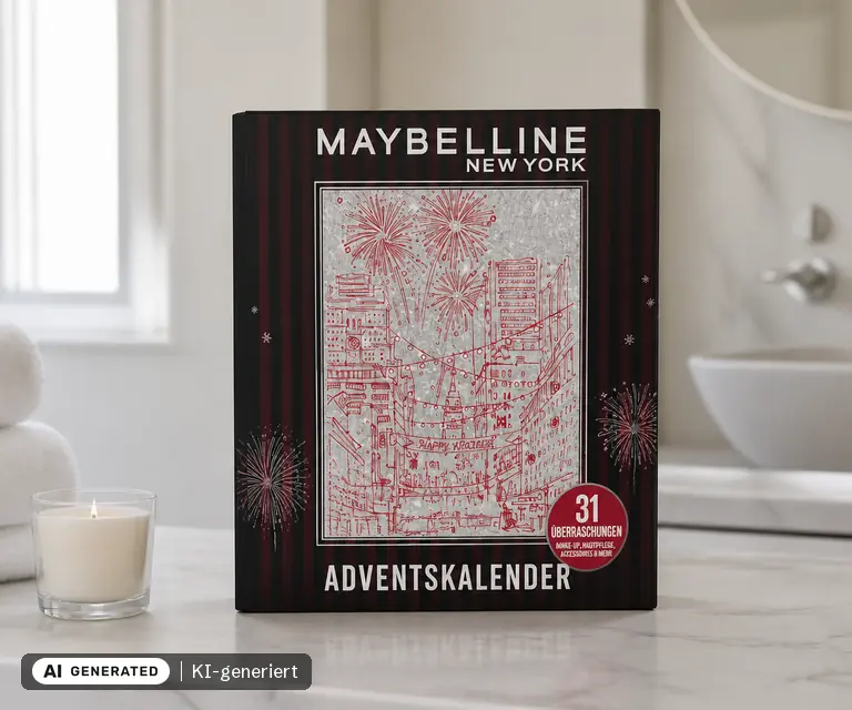 KI-generierte Illustration: Maybelline New York Adventskalender Beautiful Holidays 2026 (31 Türen), 31 Türchen