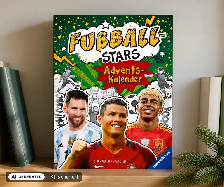 KI-generierte Illustration: Megastars - Fußball-Stars. Adventskalender, 24 Türchen