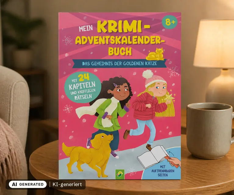 KI-generierte Illustration: Mein Krimi-Adventskalenderbuch ab 8 Jahren, 24 Türchen