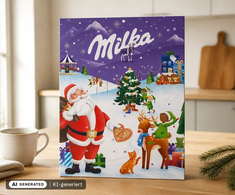KI-generierte Illustration: Milka Adventskalender klein