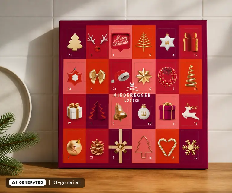 KI-generierte Illustration: Niederegger Mini-Adventskalender »Glamour« (168 g), 24 Türchen