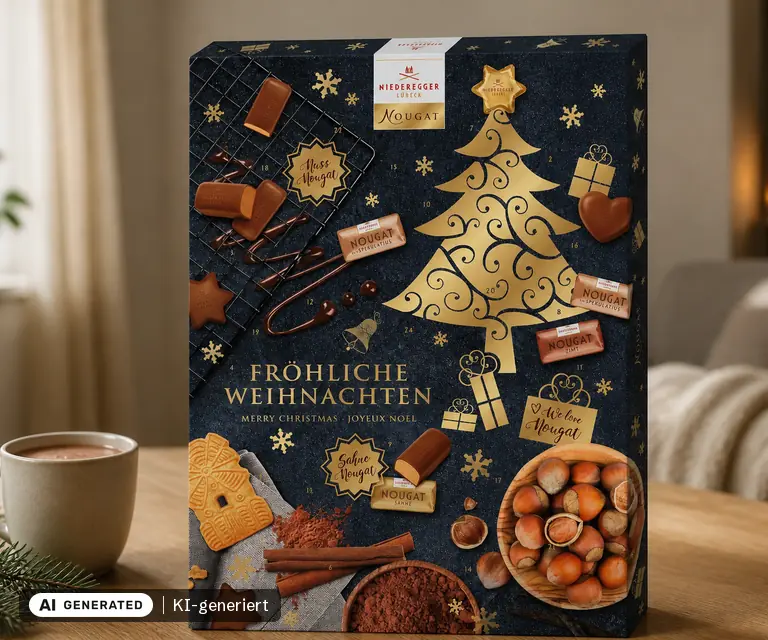 KI-generierte Illustration: Niederegger Adventskalender »Nougat« (500 g), 24 Türchen