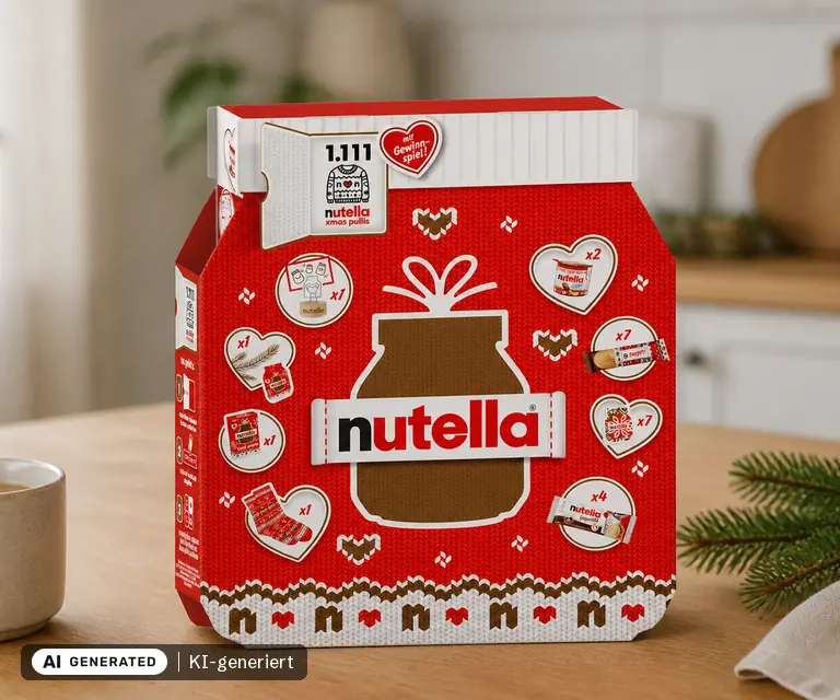 KI-generierte Illustration: nutella Adventskalender 2026 (528 g), 24 Türchen