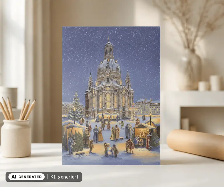 KI-generierte Illustration: Pappnoptikum „Dresden - Adventszauber vor der Frauenkirche“ (Adventskalender), 24 Türchen