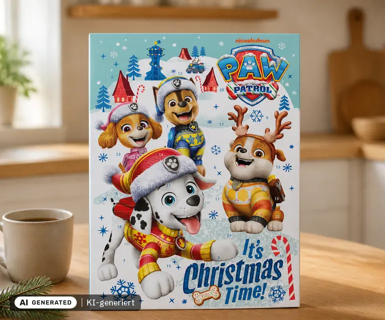 KI-generierte Illustration: Paw Patrol Adventskalender, 24 Türchen