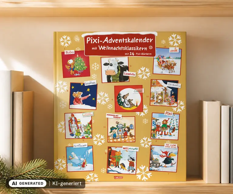 KI-generierte Illustration: Pixi Adventskalender GOLD 2026, 24 Türchen