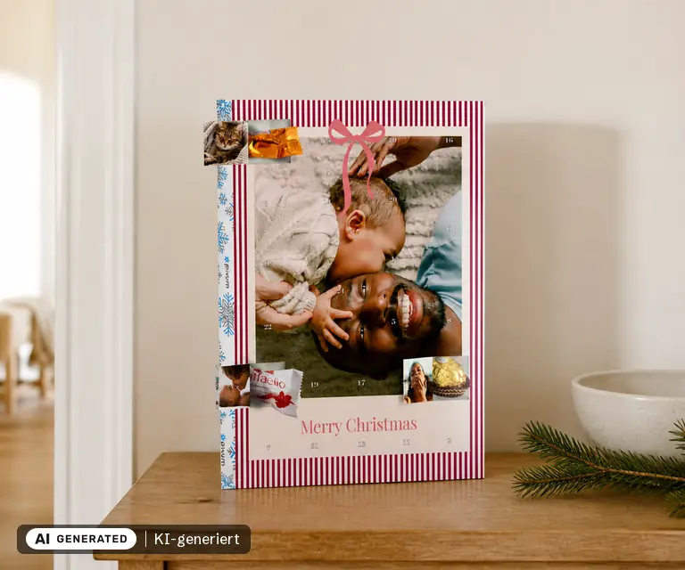 KI-generierte Illustration: Pixum Foto-Adventskalender mit Fotopuzzle, 24 Türchen