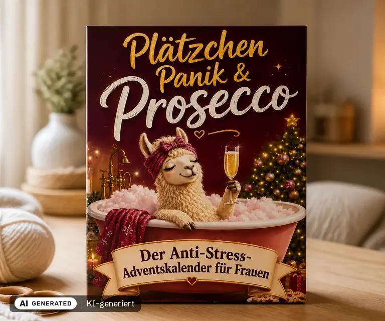 KI-generierte Illustration: Plätzchen, Panik & Prosecco - Der Anti-Stress-Adventskalender für Frauen, 24 Türchen