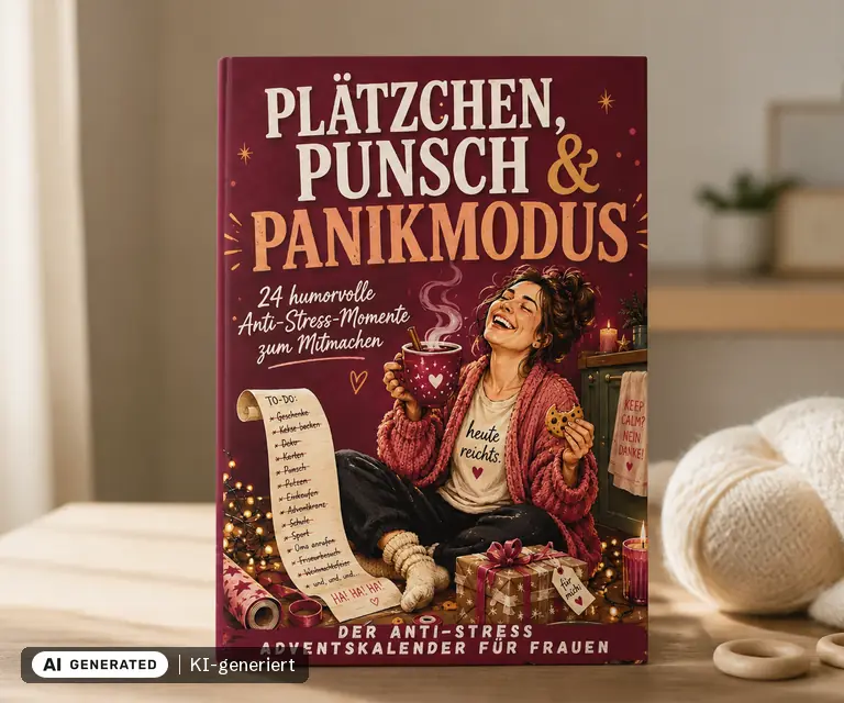 KI-generierte Illustration: Plätzchen, Punsch und Panikmodus: Der Anti-Stress Adventskalender für Frauen, um den Alltagswahnsinn mit Humor zu überstehen, 24 Türchen