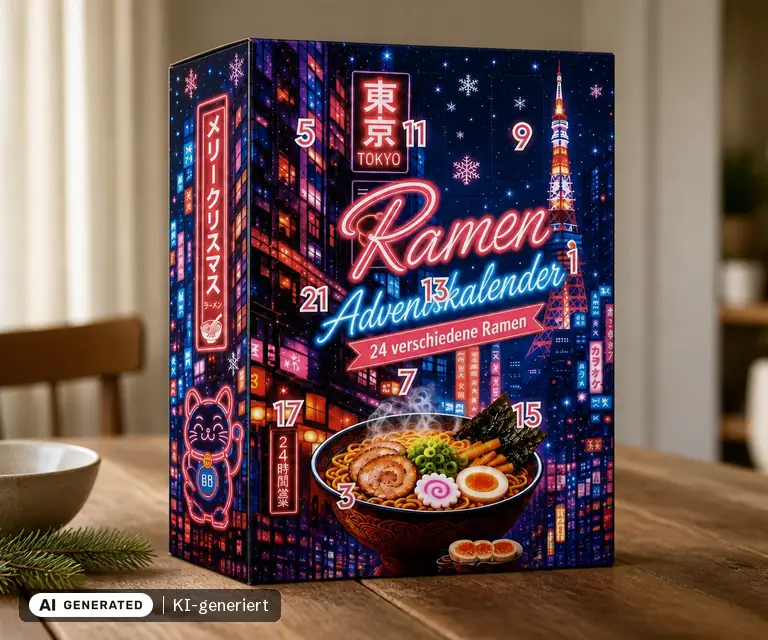 KI-generierte Illustration: Ramen XXL Adventskalender 2026 (prime-store), 24 Türchen
