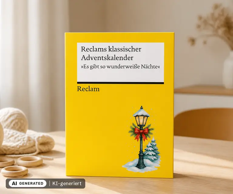 KI-generierte Illustration: Reclams klassischer Adventskalender. "Es gibt so wunderweiße Nächte", 24 Türchen