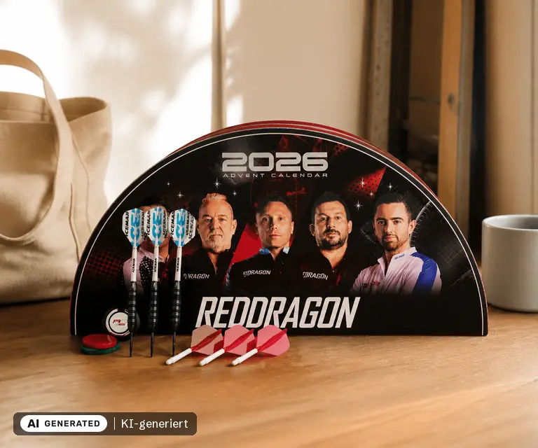 KI-generierte Illustration: Red Dragon Advent Calendar 2026 (Z0259, Winmau-Shop), 24 Türchen