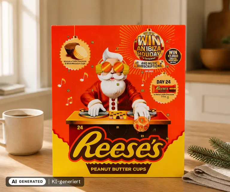 KI-generierte Illustration: Reese's Peanut Butter Cups Adventskalender, 24 Türchen