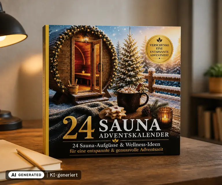 KI-generierte Illustration: Sauna Adventskalender, 24 Türchen