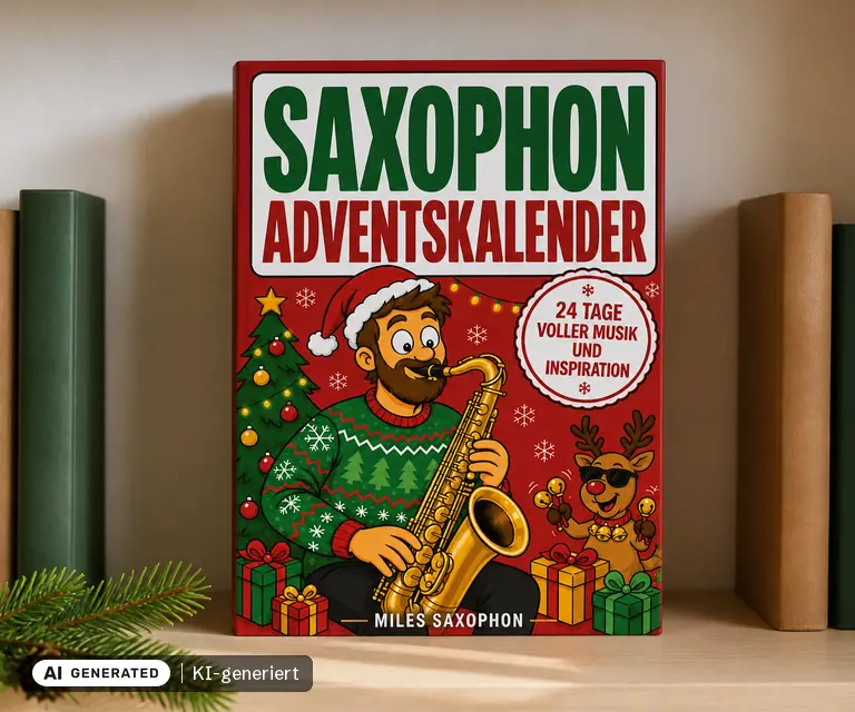 KI-generierte Illustration: Saxophon Adventskalender: 24 Tage voller Musik, Klang und Inspiration für alle, die Saxophon lieben, 24 Türchen