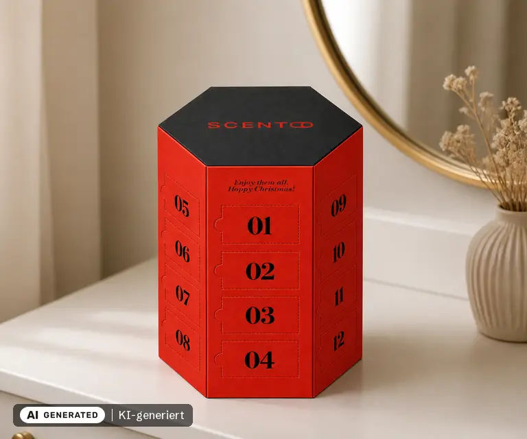 KI-generierte Illustration: Scento Parfum-Adventskalender 2026 für sie, 24 Türchen