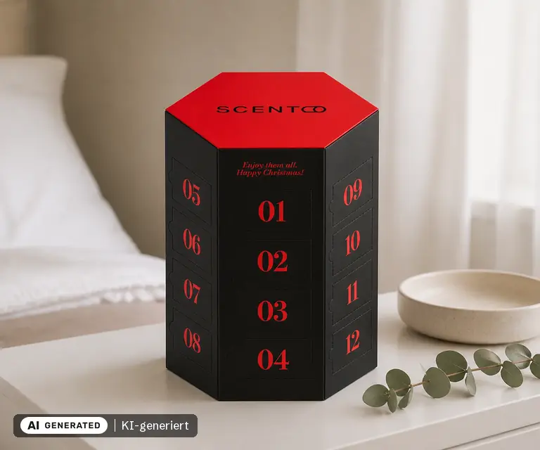 KI-generierte Illustration: Scento Parfum-Adventskalender 2026 für ihn, 24 Türchen