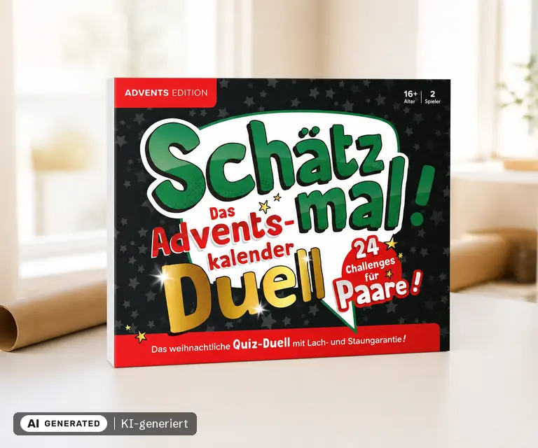 KI-generierte Illustration: Schätz mal! Das Adventskalender-Duell, 24 Türchen
