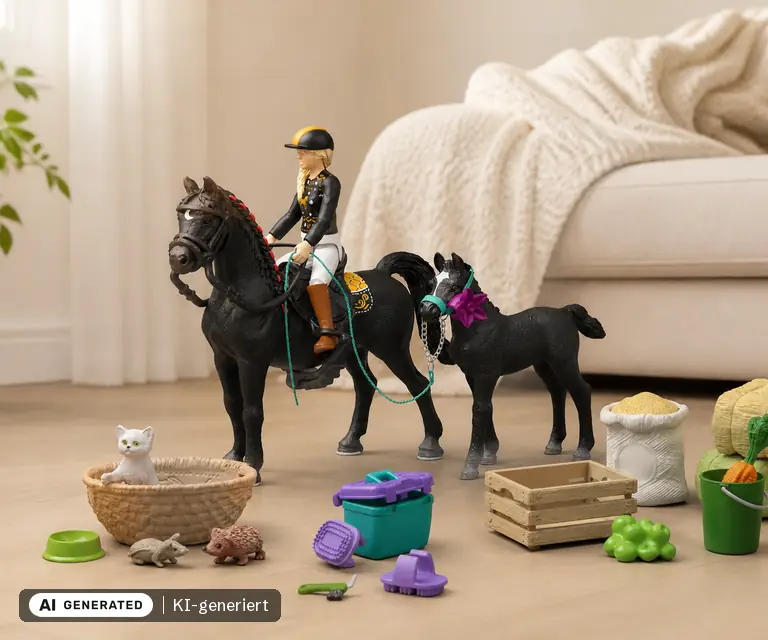 KI-generierte Illustration: schleich HORSE CLUB Adventskalender 2026 Winter Wonderland Ausritt (99240), 24 Türchen