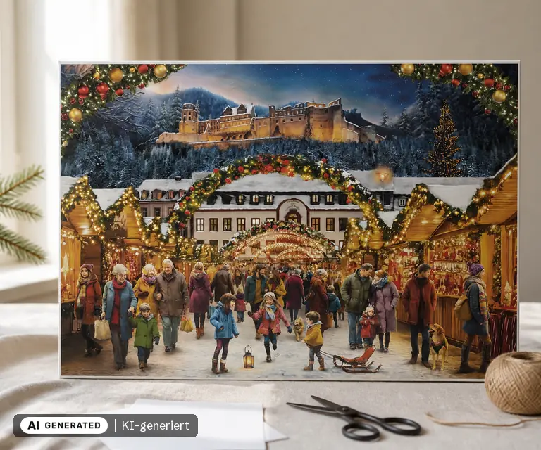 KI-generierte Illustration: Sellmer Adventskalender „Heidelberg Schloss“, 24 Türchen
