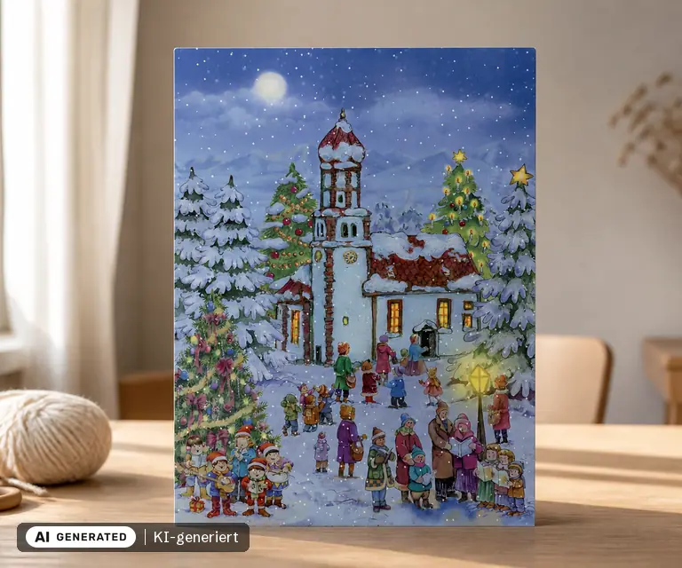 KI-generierte Illustration: Sellmer Adventskalender „Weihnachtskapelle“, 24 Türchen