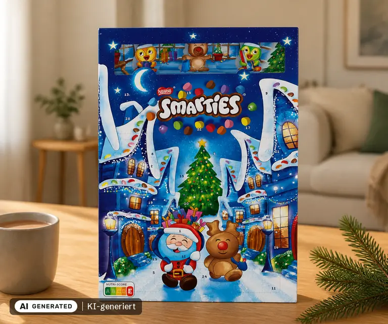 KI-generierte Illustration: Smarties Adventskalender, 24 Türchen