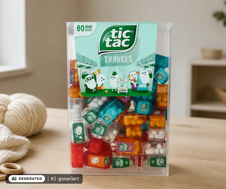 KI-generierte Illustration: Tic Tac Lilliput (60 Mini-Dosen)