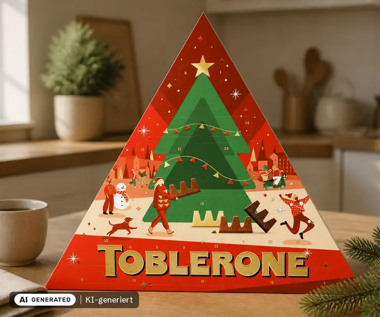 KI-generierte Illustration: Toblerone Adventskalender 2026 (200 g), 24 Türchen