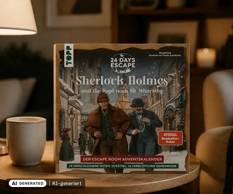 KI-generierte Illustration: 24 DAYS ESCAPE – Der Escape Room Adventskalender: Sherlock Holmes und die Jagd nach Sir Wintersby, 24 Türchen