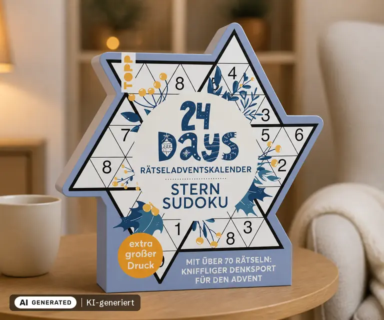 KI-generierte Illustration: 24 DAYS RÄTSELADVENTSKALENDER – Sternsudoku, 24 Türchen