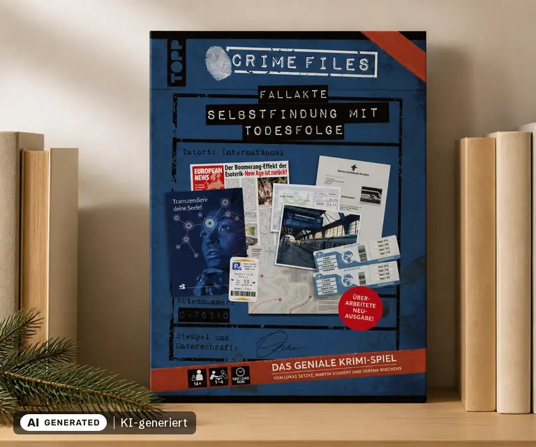 KI-generierte Illustration: Crime Files – Fallakte: Selbstfindung mit Todesfolge Adventskalender