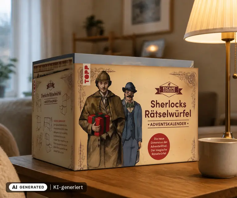 KI-generierte Illustration: TOPP Escape Experience: Sherlocks Rätselwürfel Adventskalender (18610), 24 Türchen