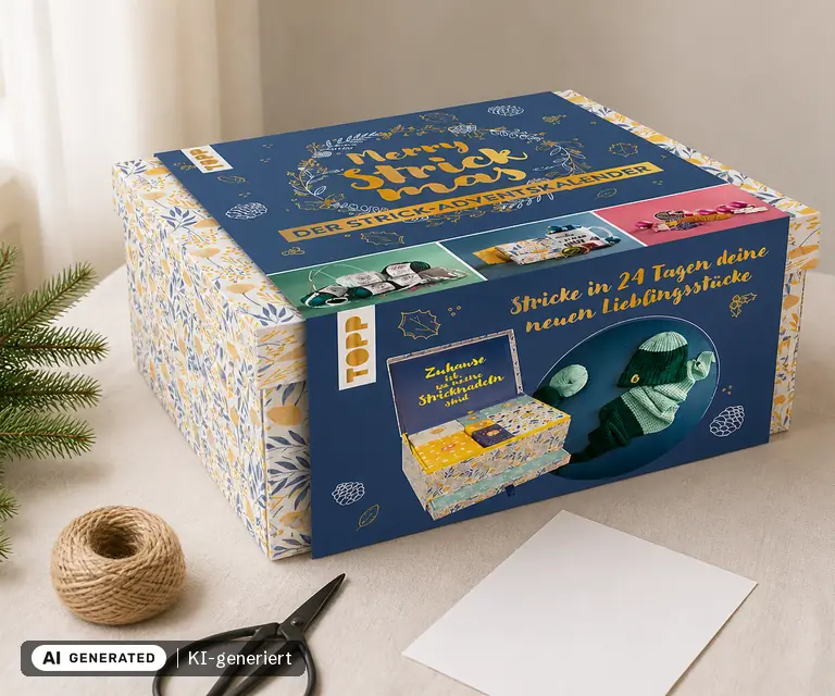 KI-generierte Illustration: TOPP Merry Strickmas: Der Strick-Adventskalender, 24 Türchen