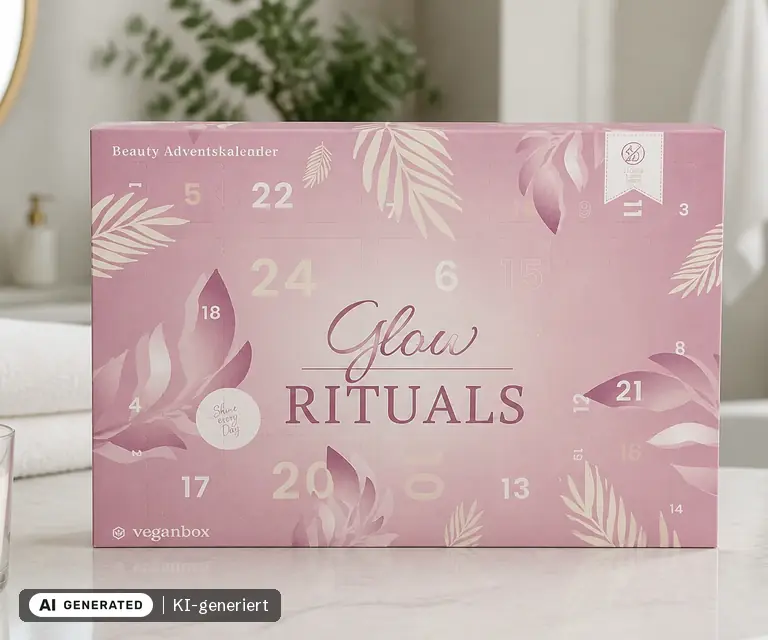 KI-generierte Illustration: Vegan Box Beauty Adventskalender 2026, 24 Türchen