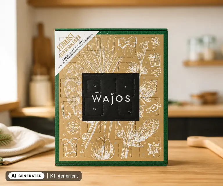 KI-generierte Illustration: Wajos Gourmet- und Gewürz-Adventskalender 2026, 24 Türchen