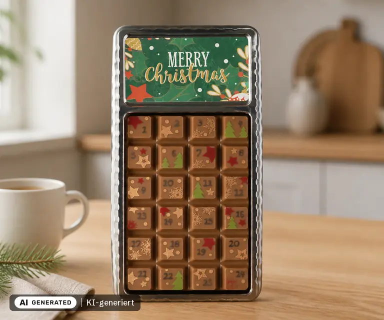 KI-generierte Illustration: Weibler Geschenkpackung Adventskalender Vollmilch 30g, 24 Türchen