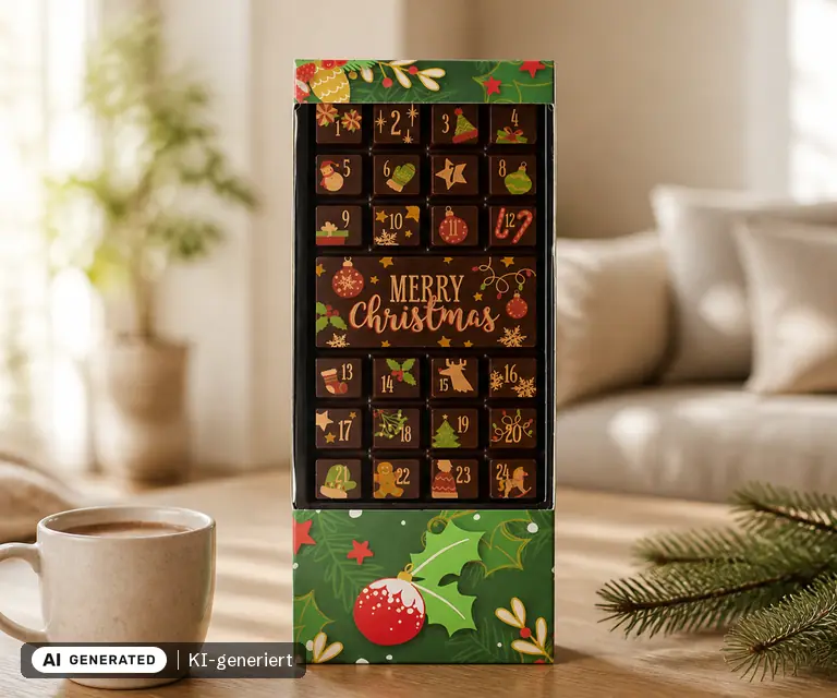KI-generierte Illustration: Weibler Tafel Adventskalender Klassisch Zartbitter 70g, 24 Türchen
