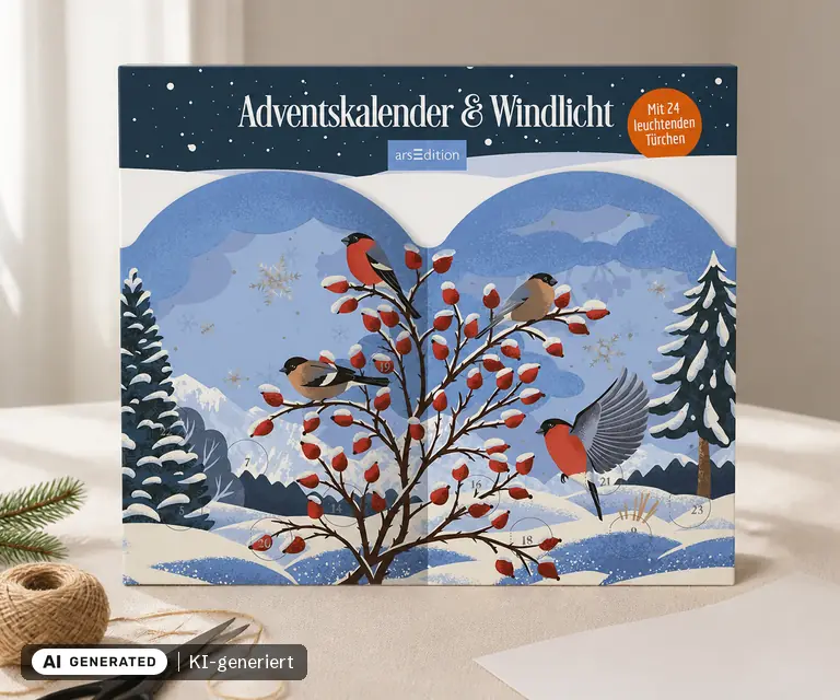 KI-generierte Illustration: Windlicht-Adventskalender Winterzauber, 24 Türchen