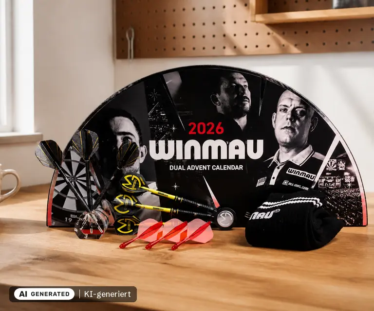 KI-generierte Illustration: Winmau x Red Dragon Dual Advent Calendar 2026 (Z0257), 24 Türchen