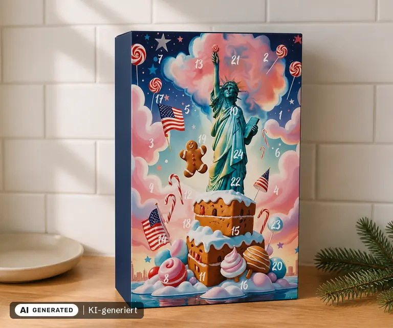 KI-generierte Illustration: World of Sweets USA Adventskalender XL, 24 Türchen