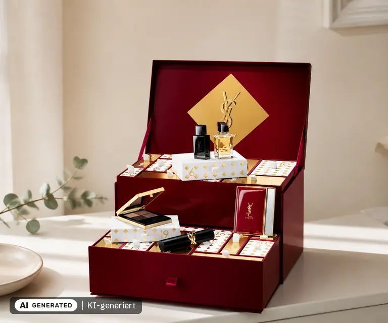KI-generierte Illustration: YSL Beauty Adventskalender 2026, 24 Türchen